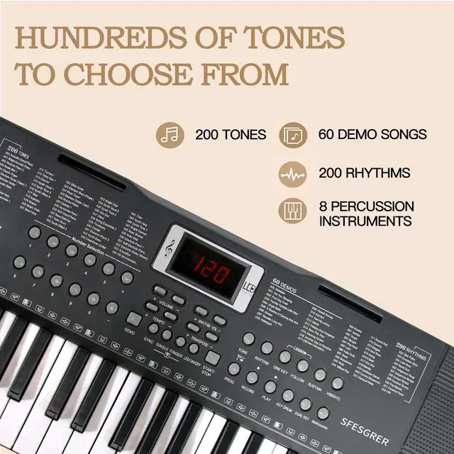 Alt view image 4 of 7 - Keyboard Piano 61 Key Electric Piano Keyboard for Beginners/Professional, Portable Light Up Music Keyboard Built-in Dual Speakers with LED Display, Music Stand, Stand, Microphone, Bench (A)