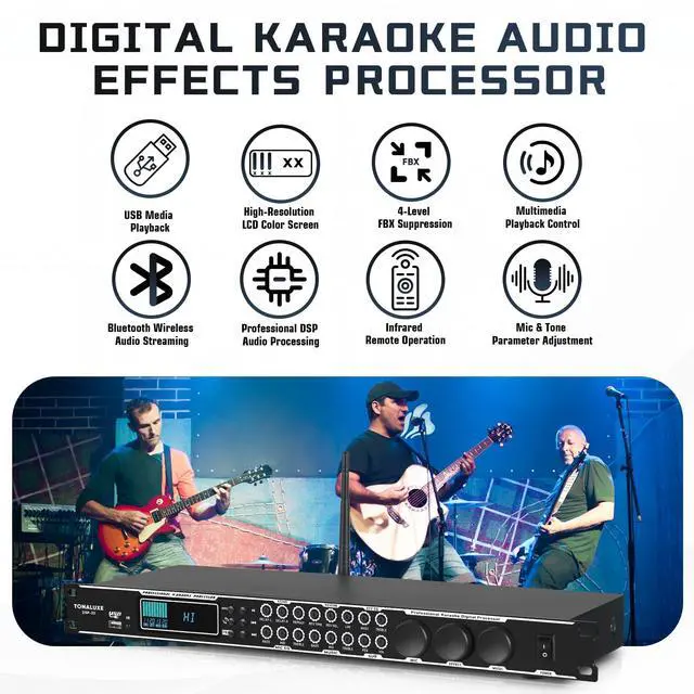 Alt view image 2 of 6 - Karaoke Processor System, Digital Pre-Stage Effector Vocal Effects Preamp KTV Mixer Equalizer with 4-level FBX, Anti-Howling Microphone Sound Audio Processor w/USB Bluetooth Optical Audio Input