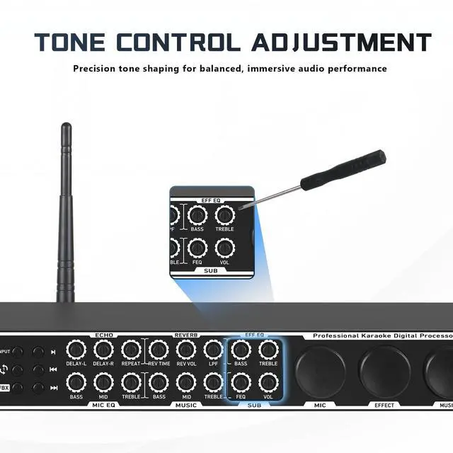 Alt view image 5 of 6 - Karaoke Processor System, Digital Pre-Stage Effector Vocal Effects Preamp KTV Mixer Equalizer with 4-level FBX, Anti-Howling Microphone Sound Audio Processor w/USB Bluetooth Optical Audio Input