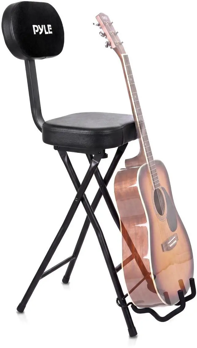 Main image of Adjustable Guitar Seat with Built-In Stand, EVA Foam Padded Cradles, Removable Backrest, Non-Slip Rubber Feet, Collapsible Design Fits Acoustic, Electric & Bass Guitars 300 lbs Capacity