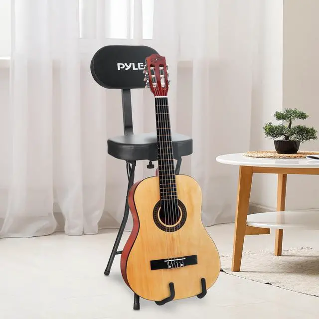 Alt view image 2 of 7 - Adjustable Guitar Seat with Built-In Stand, EVA Foam Padded Cradles, Removable Backrest, Non-Slip Rubber Feet, Collapsible Design Fits Acoustic, Electric & Bass Guitars 300 lbs Capacity