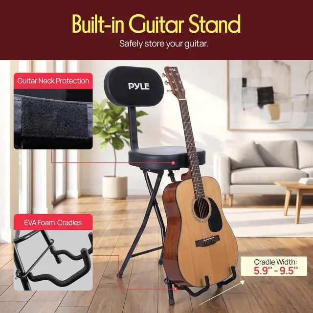 Alt view image 4 of 7 - Adjustable Guitar Seat with Built-In Stand, EVA Foam Padded Cradles, Removable Backrest, Non-Slip Rubber Feet, Collapsible Design Fits Acoustic, Electric & Bass Guitars 300 lbs Capacity
