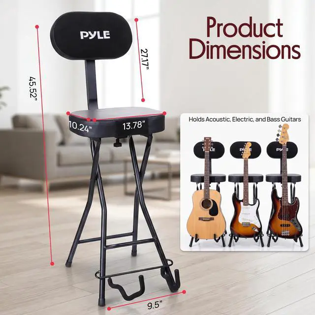 Alt view image 3 of 7 - Adjustable Guitar Seat with Built-In Stand, EVA Foam Padded Cradles, Removable Backrest, Non-Slip Rubber Feet, Collapsible Design Fits Acoustic, Electric & Bass Guitars 300 lbs Capacity
