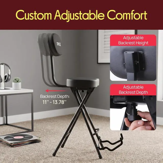 Alt view image 6 of 7 - Adjustable Guitar Seat with Built-In Stand, EVA Foam Padded Cradles, Removable Backrest, Non-Slip Rubber Feet, Collapsible Design Fits Acoustic, Electric & Bass Guitars 300 lbs Capacity