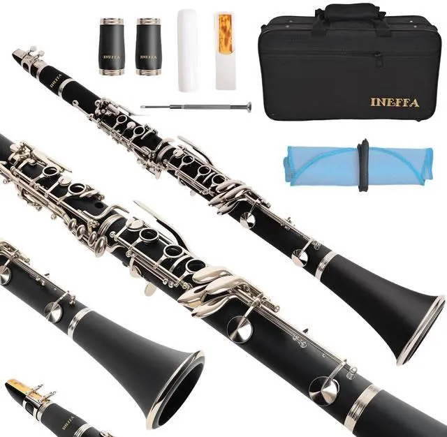 Main image of Bb Clarinet for Beginners, Professional Black Wood Clarinet with Hard Case, Cleaning Cloth, and Fingering Chart, Reeds, for Students & Adults (ABS)