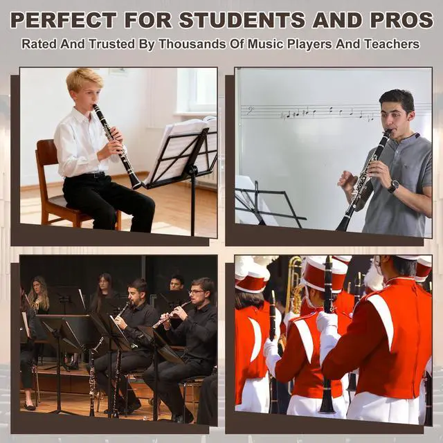 Alt view image 4 of 5 - Bb Clarinet for Beginners, Professional Black Wood Clarinet with Hard Case, Cleaning Cloth, and Fingering Chart, Reeds, for Students & Adults (ABS)