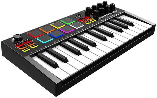 Main image of MIDI Keyboard Controller, 25 Key Rechargeable MIDI Keyboard with 8 Backlit Drum Pads, 8 Knobs, OLED Display, DAW Integration, MIDI Controller for Music Production