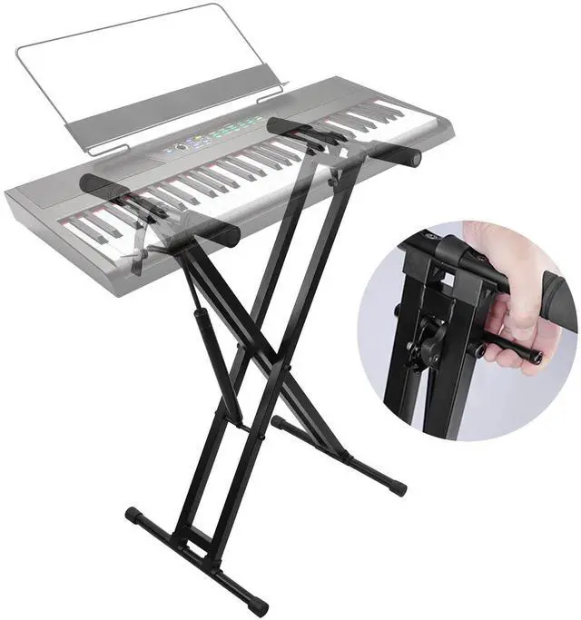 Main image of Keyboard Piano Stand Gas Spring One-button Easy and Smooth Lifting Function Heavy Duty X Style Adjustable and Portable Music Keyboard Stand with Locking Straps with Skid-proof Pads GKS-02