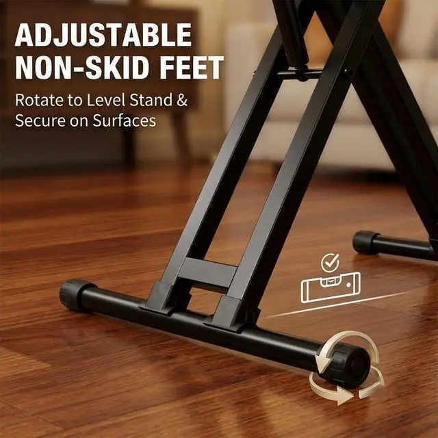 Alt view image 5 of 7 - Keyboard Piano Stand Gas Spring One-button Easy and Smooth Lifting Function Heavy Duty X Style Adjustable and Portable Music Keyboard Stand with Locking Straps with Skid-proof Pads GKS-02