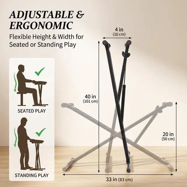 Alt view image 6 of 7 - Keyboard Piano Stand Gas Spring One-button Easy and Smooth Lifting Function Heavy Duty X Style Adjustable and Portable Music Keyboard Stand with Locking Straps with Skid-proof Pads GKS-02