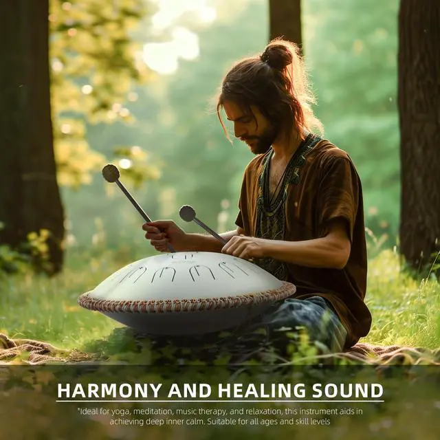 Alt view image 3 of 6 - 15 Inch Steel Handpan Tongue Drum - 15 Notes in C Major 440hz Tongue Drum with Octave Overtone Design - Professional Percussion Instrument with Carrying Bag,White
