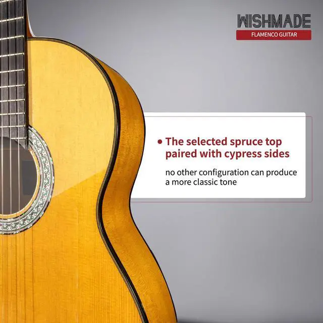 Alt view image 5 of 7 - Flamenco Acoustic Classical Nylon String Guitar Beginner Adult | Spruce top, cypress back and sides, pure acoustic for traditional flamenco, includes padded gig bag for stage practice