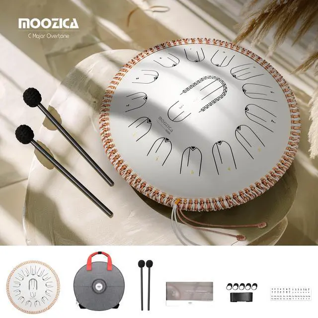 Alt view image 6 of 6 - 15 Inch Steel Handpan Tongue Drum - 15 Notes in C Major 440hz Tongue Drum with Octave Overtone Design - Professional Percussion Instrument with Carrying Bag,White