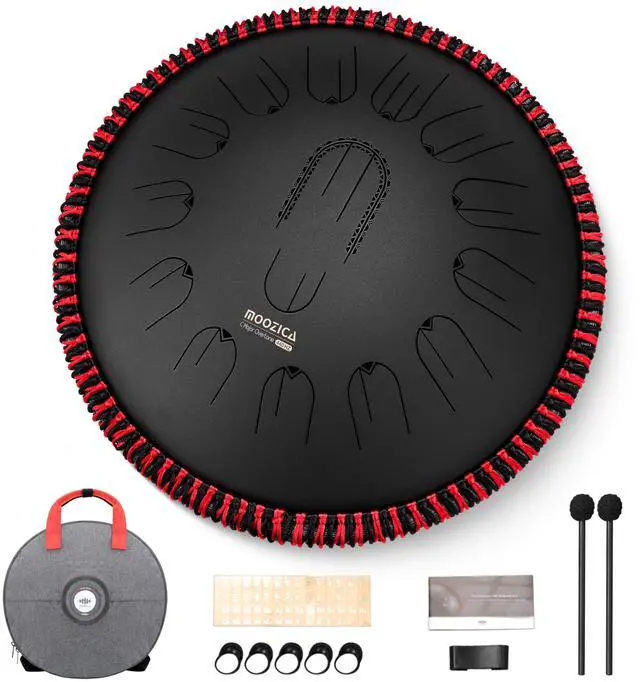 Main image of 15 Inch Steel Handpan Tongue Drum - 15 Notes in C Major 440hz Tongue Drum with Octave Overtone Design - Professional Percussion Instrument with Carrying Bag,Black