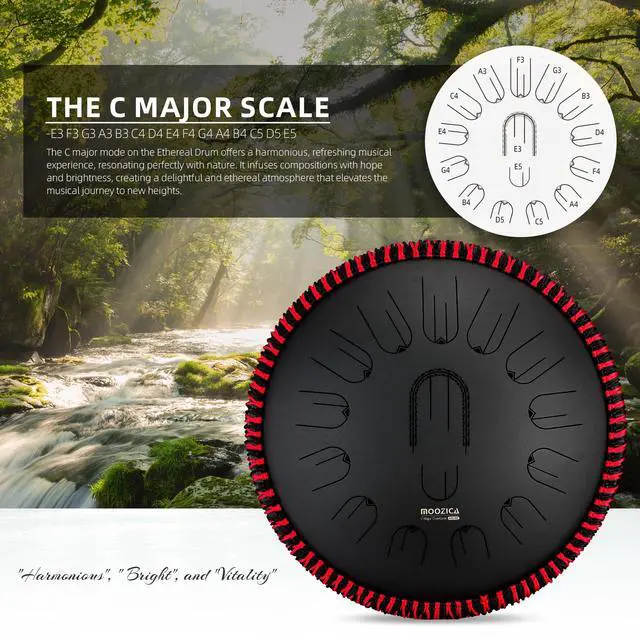 Alt view image 2 of 6 - 15 Inch Steel Handpan Tongue Drum - 15 Notes in C Major 440hz Tongue Drum with Octave Overtone Design - Professional Percussion Instrument with Carrying Bag,Black