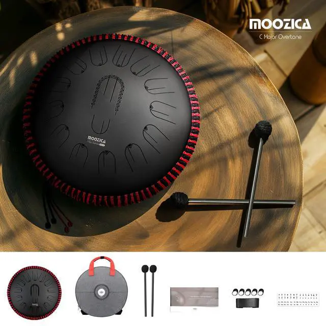 Alt view image 6 of 6 - 15 Inch Steel Handpan Tongue Drum - 15 Notes in C Major 440hz Tongue Drum with Octave Overtone Design - Professional Percussion Instrument with Carrying Bag,Black