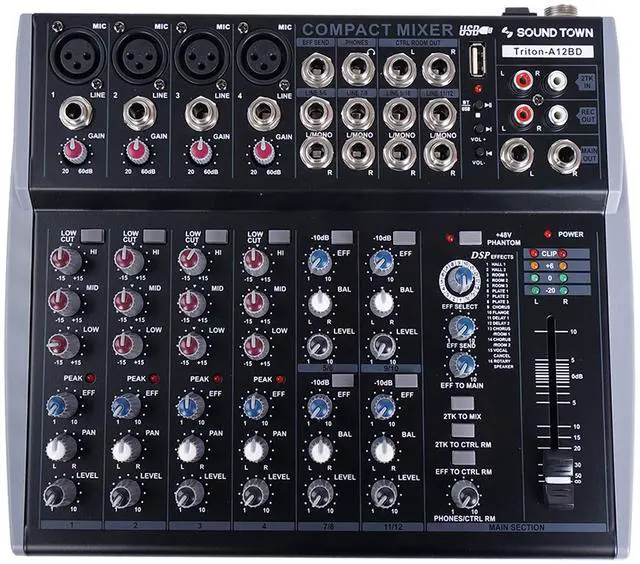 Main image of Professional 12-Channel Audio Mixer with USB interface, Recording, EQ, Bluetooth, DSP and 48V Phantom (TRITON-A12BD)