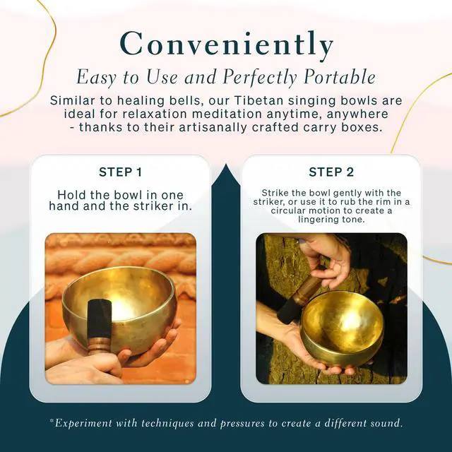 Alt view image 4 of 7 - Tibetan Singing Bowl Set of 7, Handmade Singing Bowl for Meditation & Holistic Healing, Yoga Accessories, 3-5 Brass Singing Bowls with Wooden Striker, Cushion & Gold Carry Box