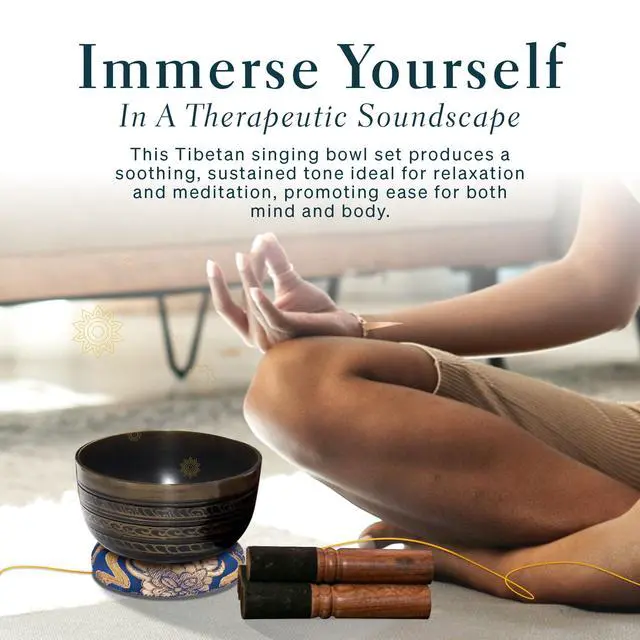 Alt view image 5 of 7 - Tibetan Singing Bowl Set of 7, Handmade Singing Bowl for Meditation & Holistic Healing, Yoga Accessories, 3-5 Brass Singing Bowls with Wooden Striker, Cushion & Gold Carry Box