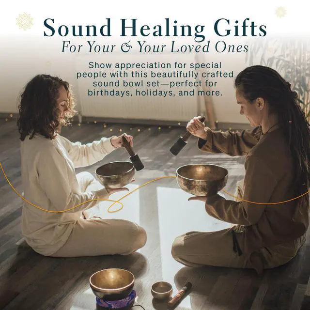 Alt view image 7 of 7 - Tibetan Singing Bowl Set of 7, Handmade Singing Bowl for Meditation & Holistic Healing, Yoga Accessories, 3-5 Brass Singing Bowls with Wooden Striker, Cushion & Gold Carry Box
