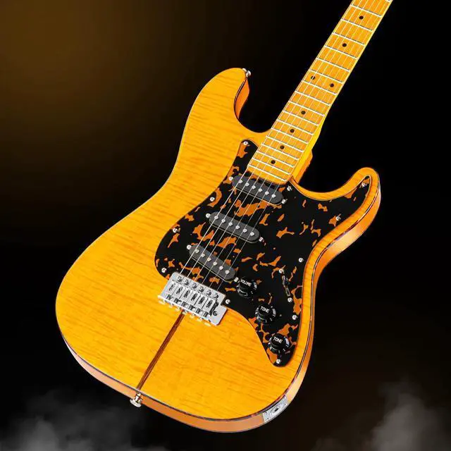 Alt view image 2 of 7 - MBS Solid Body Electric Guitar with Mahogany Body, Maple Fingerboard and Bone Nut, for Beginner to Professional Players, Right Handed, Natural Gloss Surface