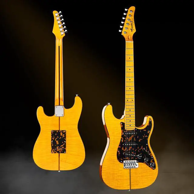 Alt view image 4 of 7 - MBS Solid Body Electric Guitar with Mahogany Body, Maple Fingerboard and Bone Nut, for Beginner to Professional Players, Right Handed, Natural Gloss Surface