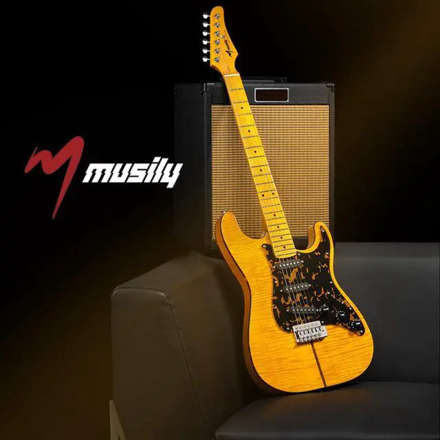 Alt view image 6 of 7 - MBS Solid Body Electric Guitar with Mahogany Body, Maple Fingerboard and Bone Nut, for Beginner to Professional Players, Right Handed, Natural Gloss Surface
