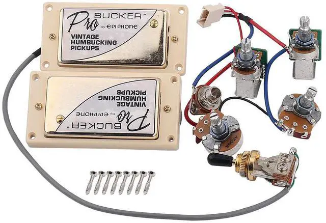 Main image of 1 Set ProBucker Alnico Bridge&Neck Pickups with Pro Wiring Harness Pots&3 Way Switches for electric guitar (Gold Cream Ring)