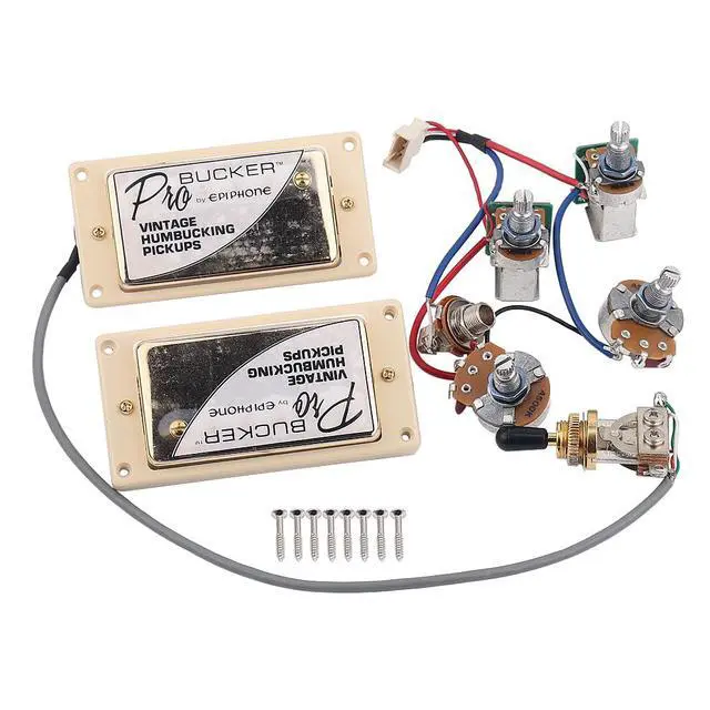 Alt view image 2 of 7 - 1 Set ProBucker Alnico Bridge&Neck Pickups with Pro Wiring Harness Pots&3 Way Switches for electric guitar (Gold Cream Ring)