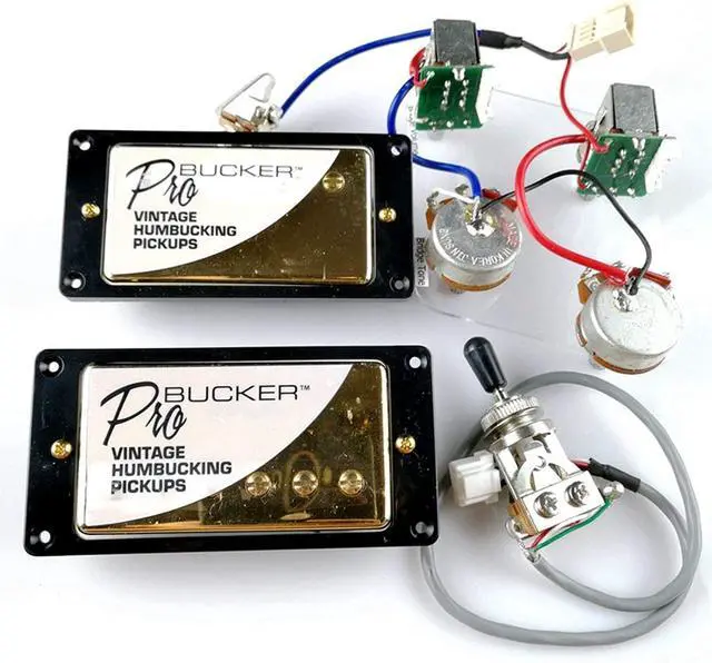 Main image of 1 Set ProBucker Alnico Bridge&Neck Pickups with Pro Wiring Harness Pots&3 Way Switches for electric guitar (Gold Black Ring)