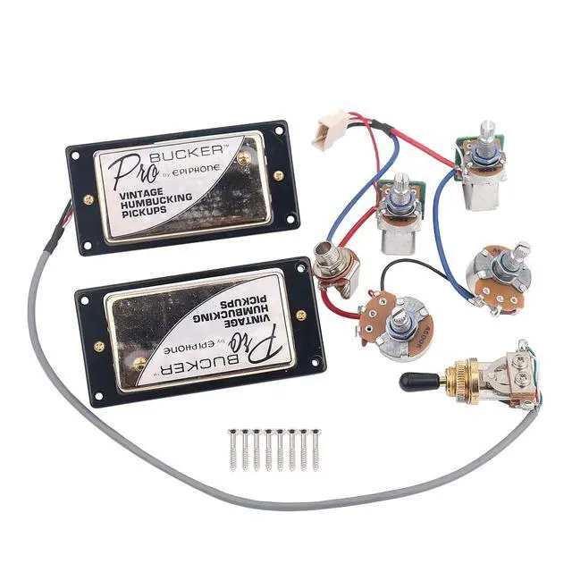 Alt view image 3 of 7 - 1 Set ProBucker Alnico Bridge&Neck Pickups with Pro Wiring Harness Pots&3 Way Switches for electric guitar (Gold Black Ring)