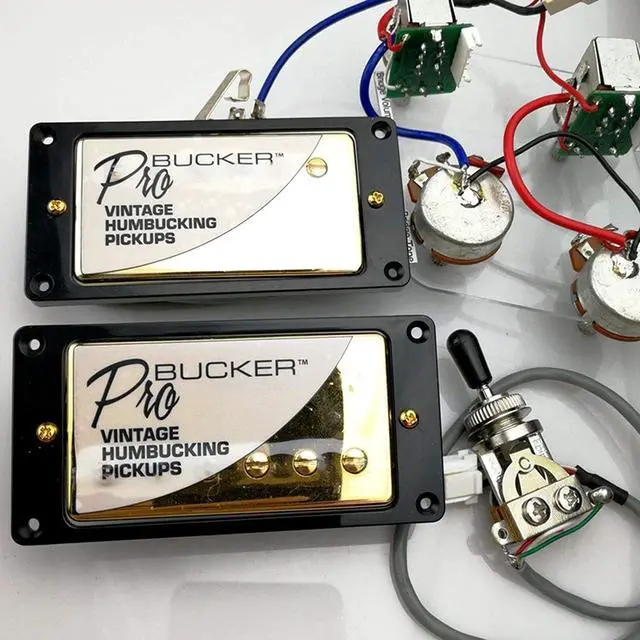 Alt view image 2 of 7 - 1 Set ProBucker Alnico Bridge&Neck Pickups with Pro Wiring Harness Pots&3 Way Switches for electric guitar (Gold Black Ring)