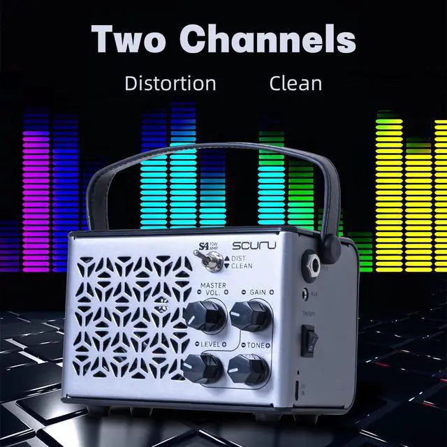 Alt view image 3 of 7 - Portable Guitar Amp,10W Mini Guitar Amplifier,Distortion,Clean Practice Amps for Electric Guita,Rechargeable Amp with Aux,Buletooth