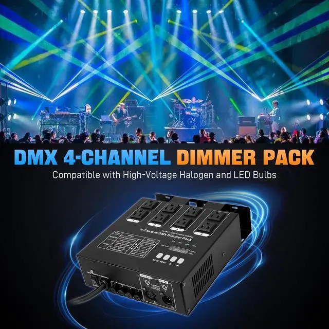 Alt view image 2 of 7 - DMX 4-Channel Dimmer Pack with DMX512 Protocol Compatible with High-Voltage Halogen and LED Bulbs, 20A Max, Silicon Box for Stage Lighting Control