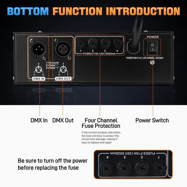 Alt view image 4 of 7 - DMX 4-Channel Dimmer Pack with DMX512 Protocol Compatible with High-Voltage Halogen and LED Bulbs, 20A Max, Silicon Box for Stage Lighting Control
