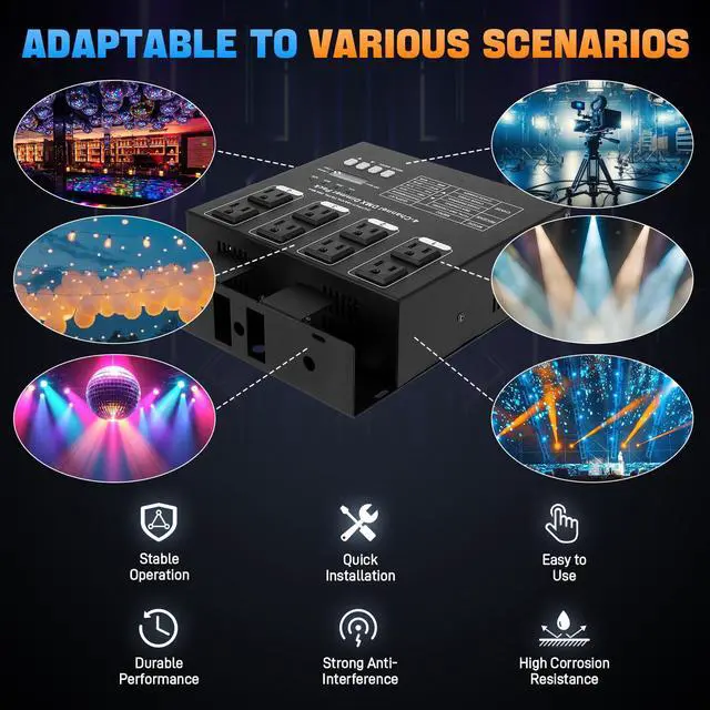Alt view image 7 of 7 - DMX 4-Channel Dimmer Pack with DMX512 Protocol Compatible with High-Voltage Halogen and LED Bulbs, 20A Max, Silicon Box for Stage Lighting Control