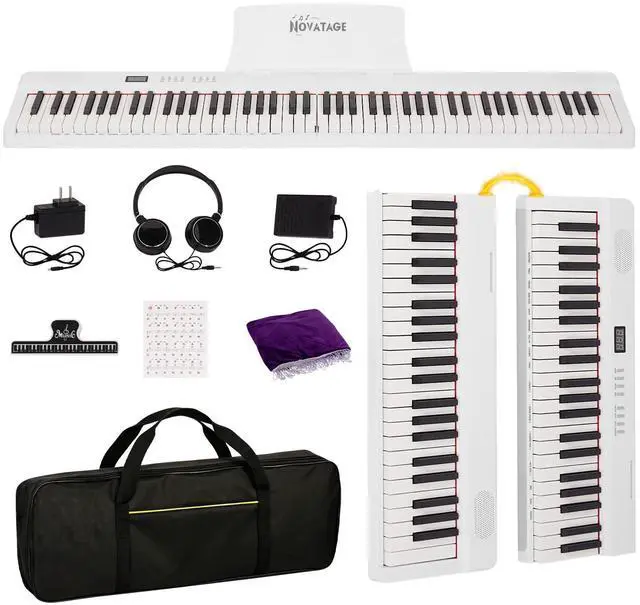 Main image of Magnetic Detachable Folding Piano Keyboard, 88 Key Semi-Weighted Digital Piano, Full Size Electric Piano with MIDI Bluetooth, Carry-Bag, Sustain Pedal, key stickers (White)