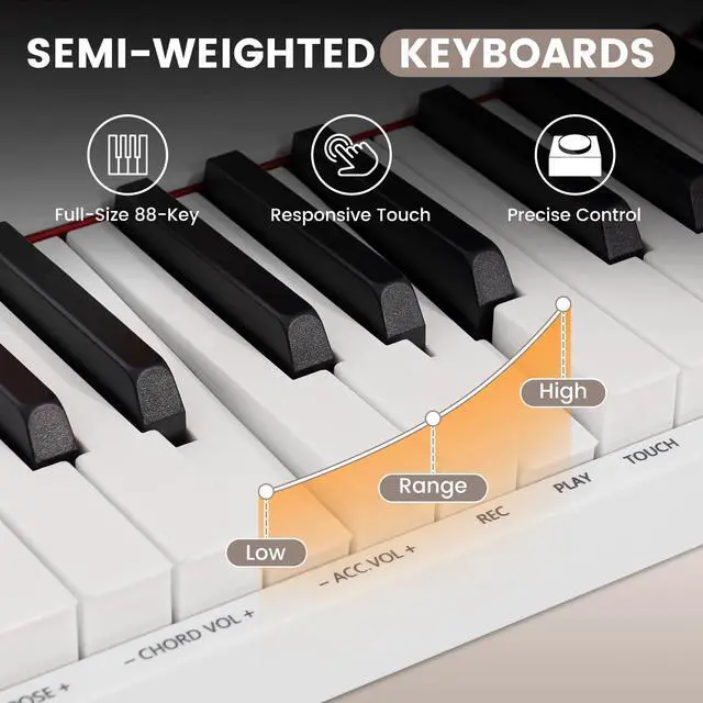 Alt view image 3 of 7 - Magnetic Detachable Folding Piano Keyboard, 88 Key Semi-Weighted Digital Piano, Full Size Electric Piano with MIDI Bluetooth, Carry-Bag, Sustain Pedal, key stickers (White)