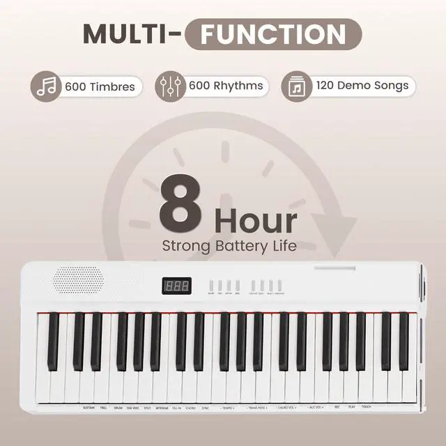 Alt view image 6 of 7 - Magnetic Detachable Folding Piano Keyboard, 88 Key Semi-Weighted Digital Piano, Full Size Electric Piano with MIDI Bluetooth, Carry-Bag, Sustain Pedal, key stickers (White)