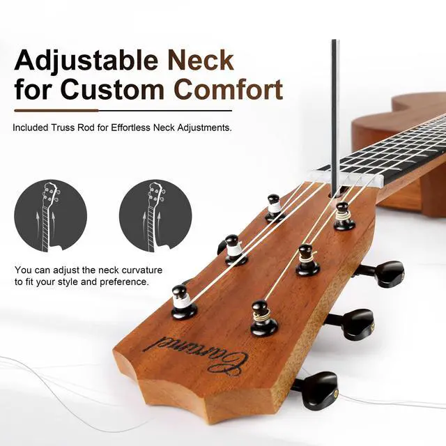 Alt view image 6 of 6 - 30 inch All Solid Mahogany 6 String Electric Guitalele | Wooden LCD color display Small Hawaiian Beginner Guitar Starter Pack Bundle Gig bag, Strap,Strings Set