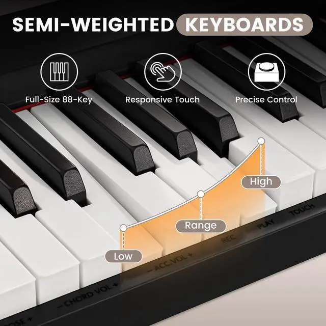 Alt view image 3 of 7 - Magnetic Detachable Folding Piano Keyboard, 88 Key Semi-Weighted
