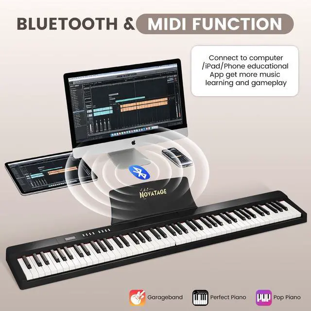 Alt view image 4 of 7 - Magnetic Detachable Folding Piano Keyboard, 88 Key Semi-Weighted