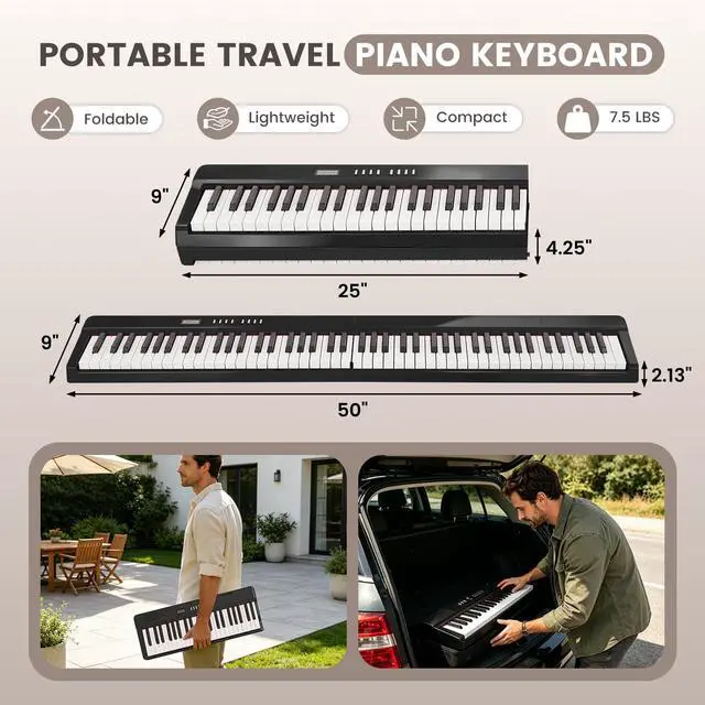 Alt view image 6 of 7 - Magnetic Detachable Folding Piano Keyboard, 88 Key Semi-Weighted