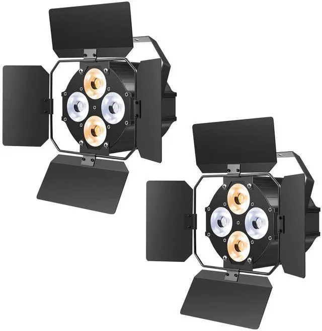 Main image of Stage Lights with Barn Doors, COB LED Par Lights Warm & Cool White Spotlights, Sound Activated DMX512 Par Can Light Uplights for Events Wedding Party Theater Church Studio Concert 2 Packs