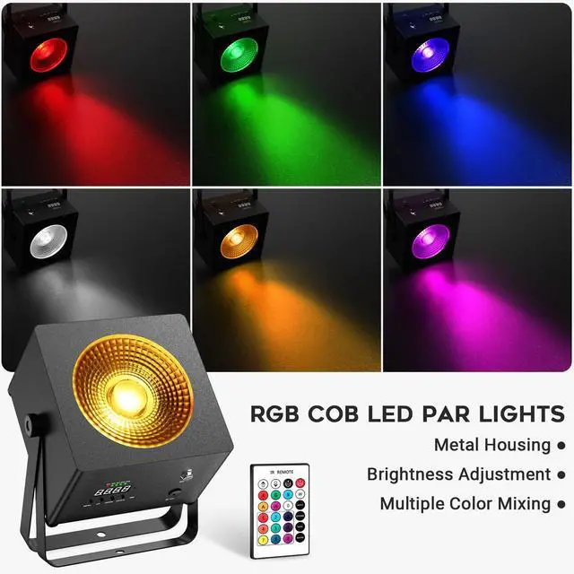 Alt view image 3 of 7 - Battery Powered RGB COB Stage Par Lights, Rechargeable, 2 Pack | 20H Single-Color Runtime, DMX & Remote Control, Sound Activated, Smooth RGB Color Mixing for Weddings & Events