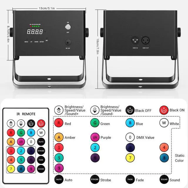 Alt view image 6 of 7 - Battery Powered RGB COB Stage Par Lights, Rechargeable, 2 Pack | 20H Single-Color Runtime, DMX & Remote Control, Sound Activated, Smooth RGB Color Mixing for Weddings & Events