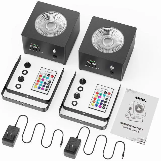 Alt view image 7 of 7 - Battery Powered RGB COB Stage Par Lights, Rechargeable, 2 Pack | 20H Single-Color Runtime, DMX & Remote Control, Sound Activated, Smooth RGB Color Mixing for Weddings & Events