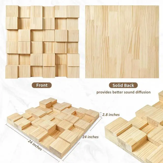 Alt view image 2 of 5 - Wood Sound Diffuser - 24 X 24 X 2.8 Inches Thick Acoustic Diffusion Panels Add Listening Room Musical Liveliness, Quadratic Residue Diffusor for Wall and Ceiling Acoustical Treatment (3D)