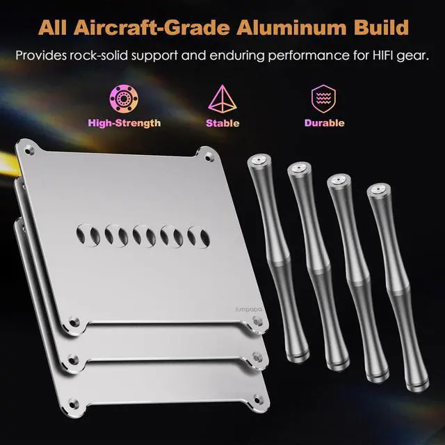Alt view image 3 of 7 - BK1 Desktop HiFi Stand: Aluminum Audio Rack A1 D1 Q1 Amplifier DAC Preamp with Passive Cooling Modular Stack Design for Home Desk Setup