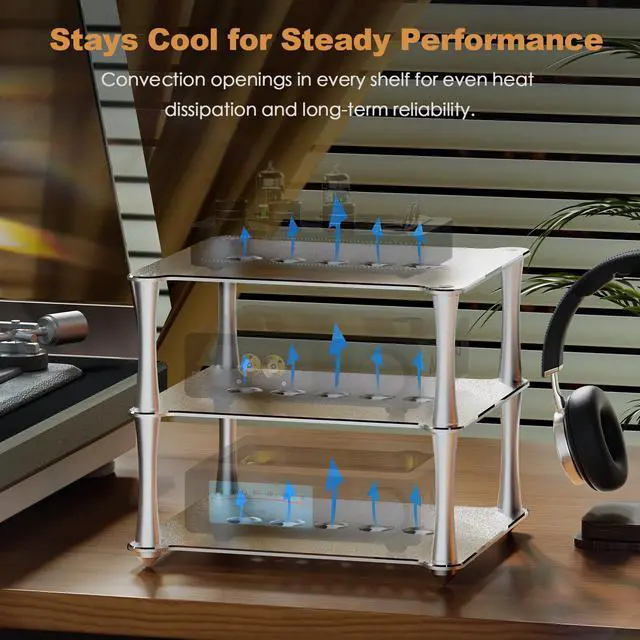 Alt view image 4 of 7 - BK1 Desktop HiFi Stand: Aluminum Audio Rack A1 D1 Q1 Amplifier DAC Preamp with Passive Cooling Modular Stack Design for Home Desk Setup